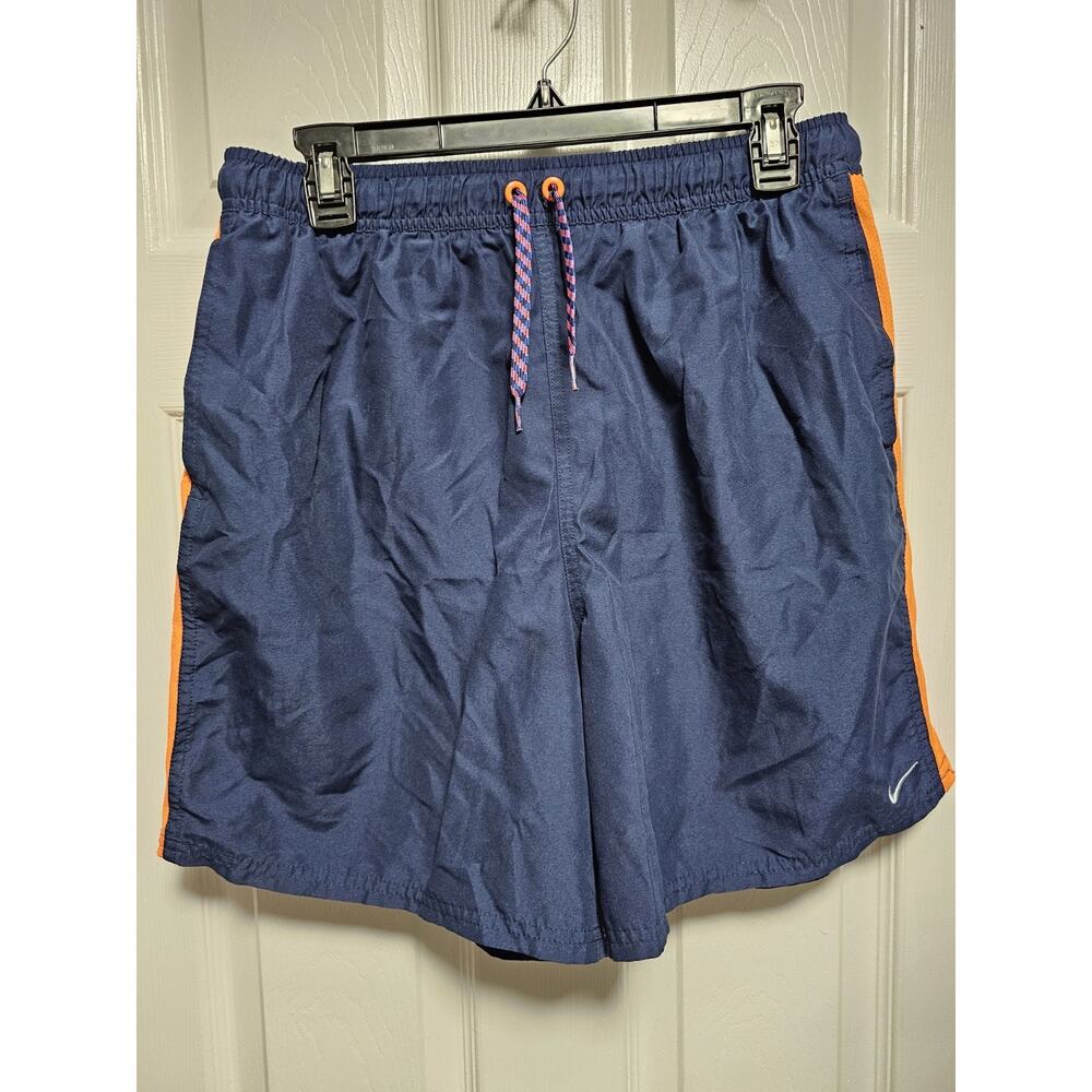 Nike Swim Trunk Size Large Lined Drawstring Navy/Orange